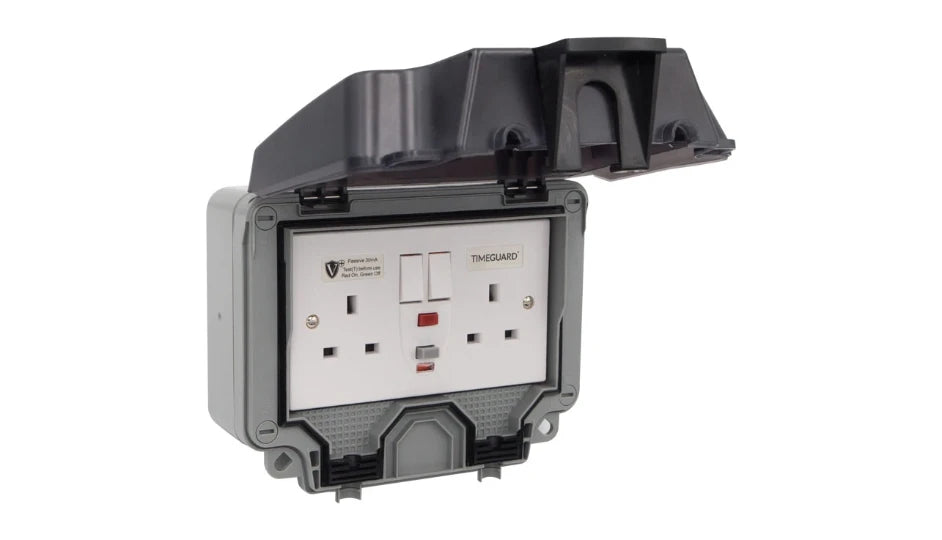 Timeguard TW1409DPP Weathersafe IP66 2 Gang 13A Switched Socket DP with Passive RCD