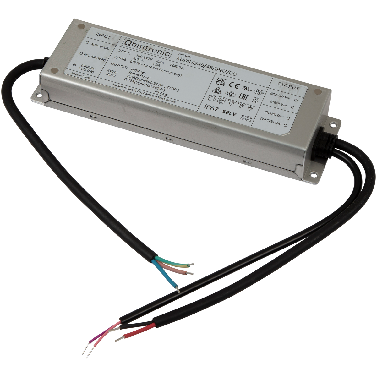 Ansell ADDIM240/48V/IP67/DD 240W 48V IP67 DALI Dimmable Driver ...