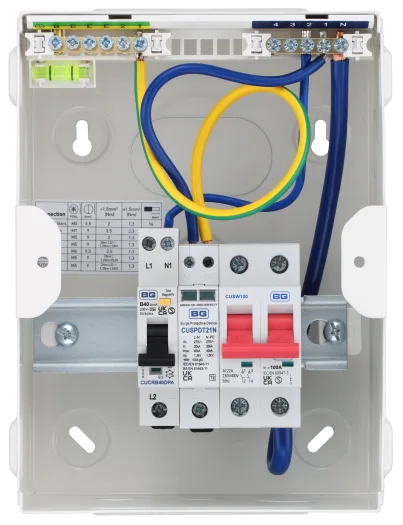 BG CFUEV5RDA IP20 EV Consumer Unit – 100A Main Switch, 40A Type A RCBO & Type 2 SPD