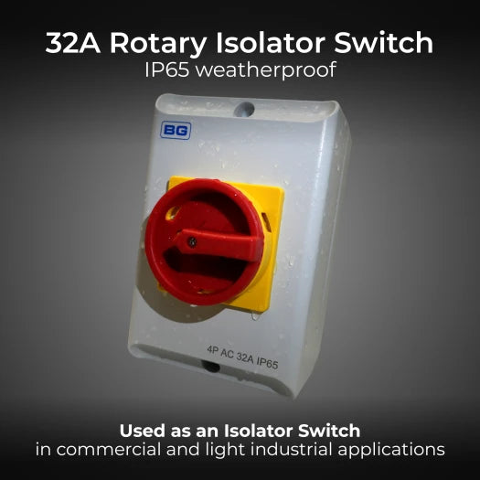BG CPRSD432 32A 4-Pole IP65 Three-Phase Rotary Isolator Switch – 11kW
