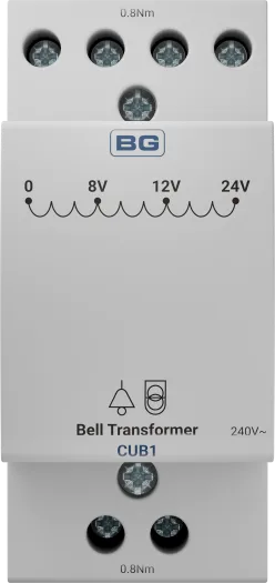 BG CUB1 8VA Bell Transformer 230V to 8V, 12V or 24V AC – 2 Module