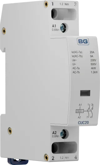 BG CUC20 20A Double Pole Normally Open DIN Rail Contactor – 230V AC Coil