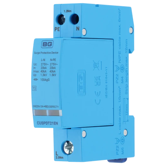 BG CUSPDT21EN Type 2 40kA Single-Module Surge Protection Device for TN-S, PME and TT Systems