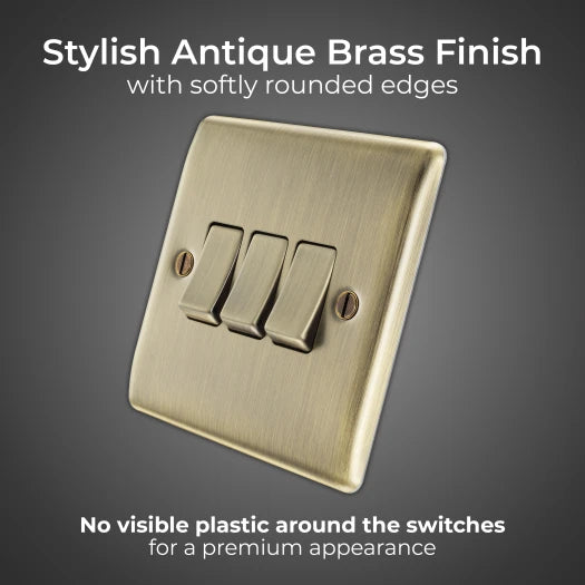 BG Nexus NAB43 20A 16AX 3 Gang 2 Way Rocker Light Switch - Antique Brass