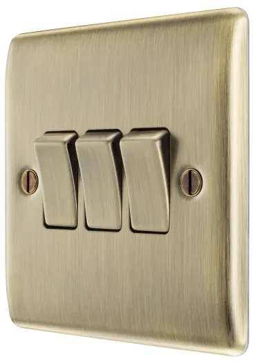 BG Nexus NAB43 20A 16AX 3 Gang 2 Way Rocker Light Switch - Antique Brass