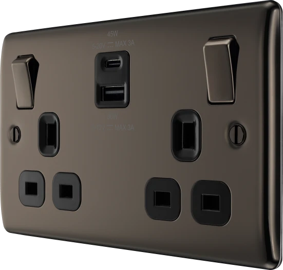 BG Nexus NBN22UAC45B 13A Double Switched Socket with 45W USB-C PD & 30W USB-A Fast Charging