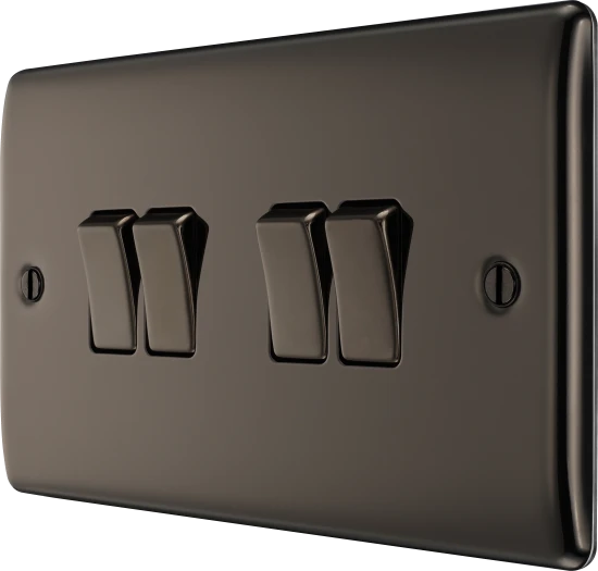BG Nexus NBN44 20A 16AX 4 Gang 2 Way Rocker Light Switch - Black Nickel