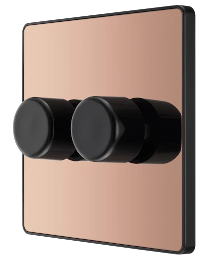 BG Evolve PCDCP82B 2G 2W Twin 100W LED Trailing Edge Dimmer Switch - Polished Copper