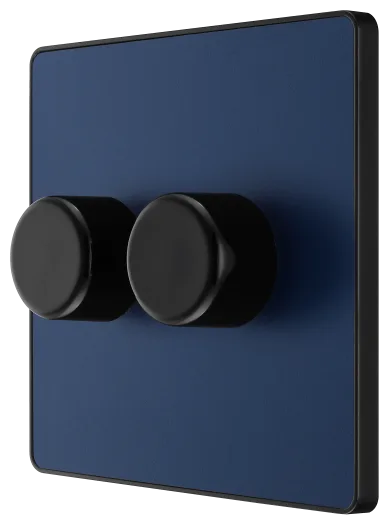 BG Evolve PCDDB82B 2 Gang 2 Way Twin 100W LED Dimmer Switch - Matt Blue