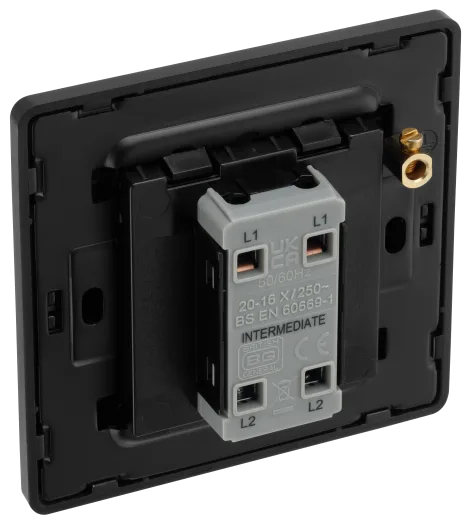 BG Evolve PCDMB13EB 20A 16AX 1 Gang Intermediate Edge-to-Edge Rocker Light Switch - Matt Black