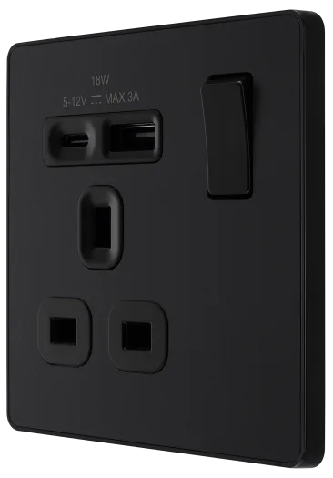 BG Evolve PCDMB21UAC18B 13A USB-A + USB-C Fast Charging Socket - Matt Black