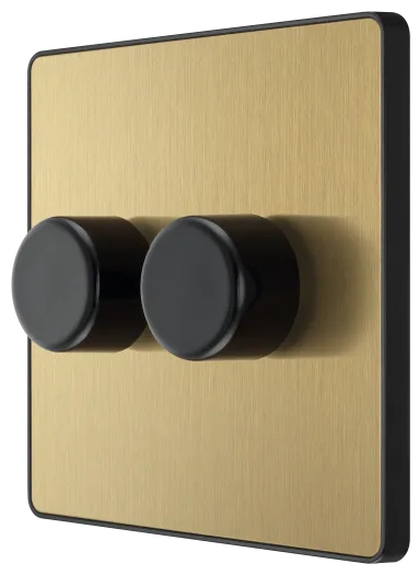 BG Evolve PCDSB82B 2G 2W Twin 100W LED Trailing Edge Dimmer Switch - Satin Brass