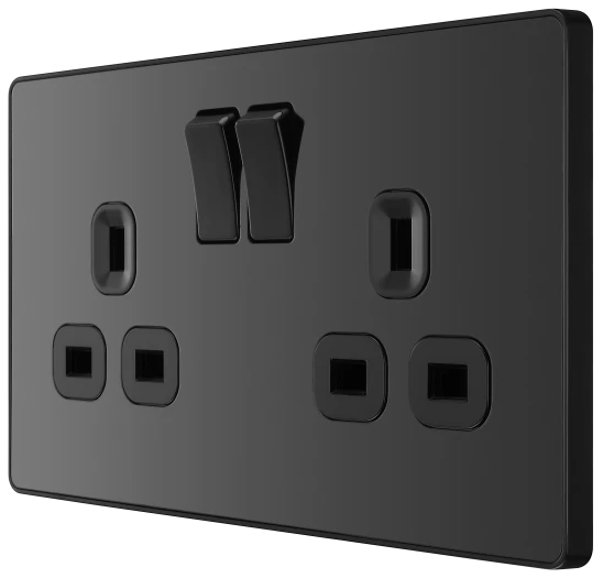 BG Evolve PCDBC22B 13A 2 Gang Switched Double Socket Outlet - Black Chrome
