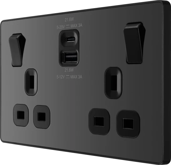 BG Evolve PCDBC22UAC22B 22W USB Double Socket - Black Chrome