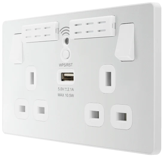 BG Evolve PCDCL22UWRW 13A Wi-Fi Double Extender Socket - Pearlescent White