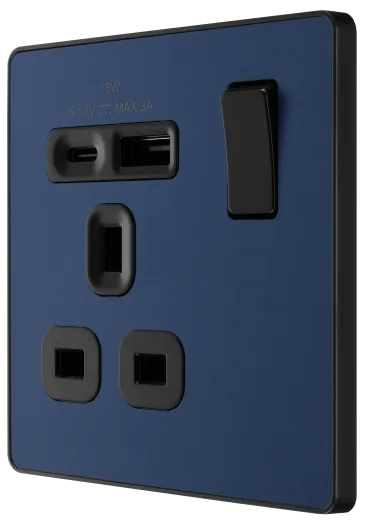 BG Evolve PCDDB21UAC18B 13A Single Switched Socket with USB A + C - Matt Blue