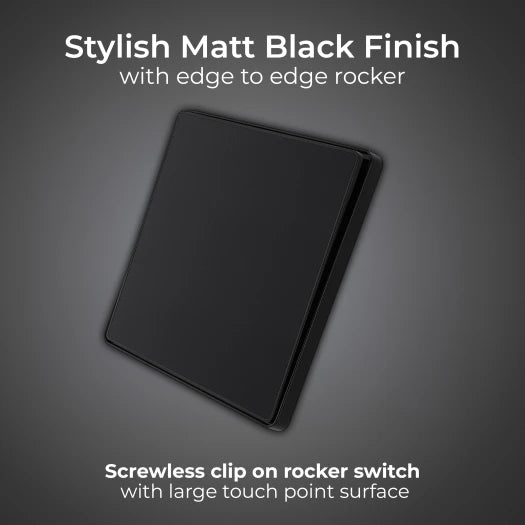 BG Evolve PCDMB13EB 20A 16AX 1 Gang Intermediate Edge-to-Edge Rocker Light Switch - Matt Black