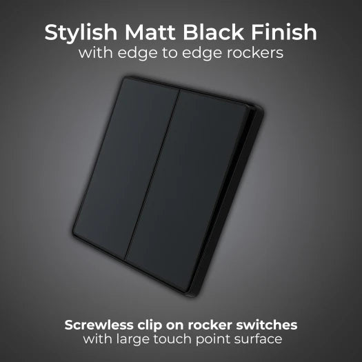 BG Evolve PCDMB42EB 2G 2W Edge-to-Edge Rocker Light Switch - Matt Black