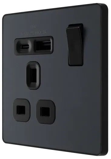 BG Evolve PCDMG21UAC18B 13A Single USB Charging Socket - Matt Grey