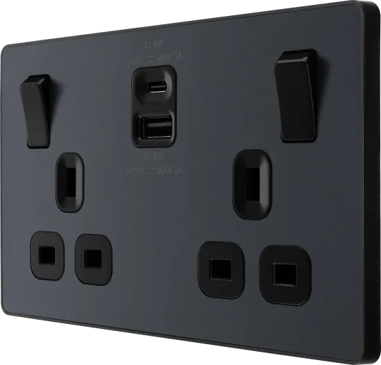 BG Evolve PCDMG22UAC22B 13A Double Socket with USB-A and USB-C Matt Grey