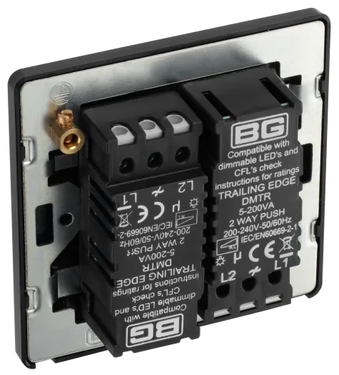 BG Evolve PCDSB82B 2G 2W Twin 100W LED Trailing Edge Dimmer Switch - Satin Brass