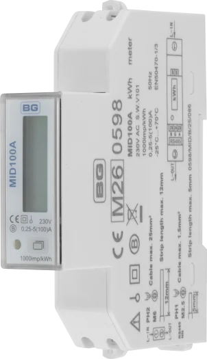 BG MID100A 100A MID Approved Import & Export Energy Meter with RS485 Modbus