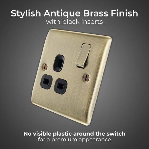BG Nexus NAB21B 13A 1 Gang Single Switched Socket – Black Insert - Antique Brass