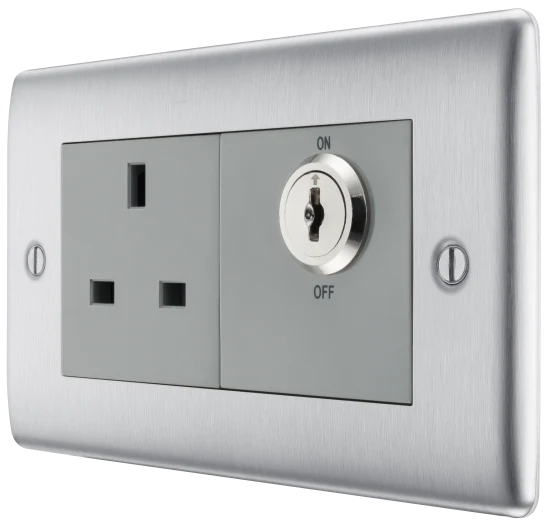 BG Nexus NBSKYSWSG 13A Double Pole Key Controlled Socket with Grey Insert
