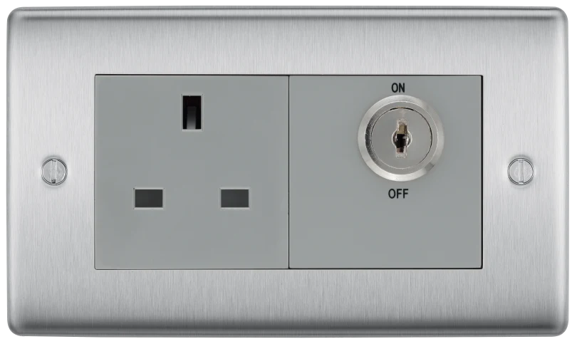 BG Nexus NBSKYSWSG 13A Double Pole Key Controlled Socket with Grey Insert
