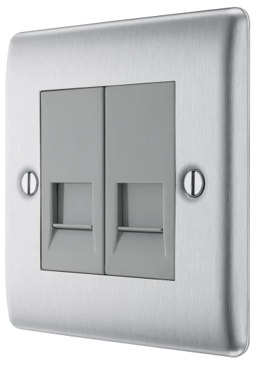 BG Nexus NBSRJ112 Double RJ11 Telephone Socket - Brushed Steel