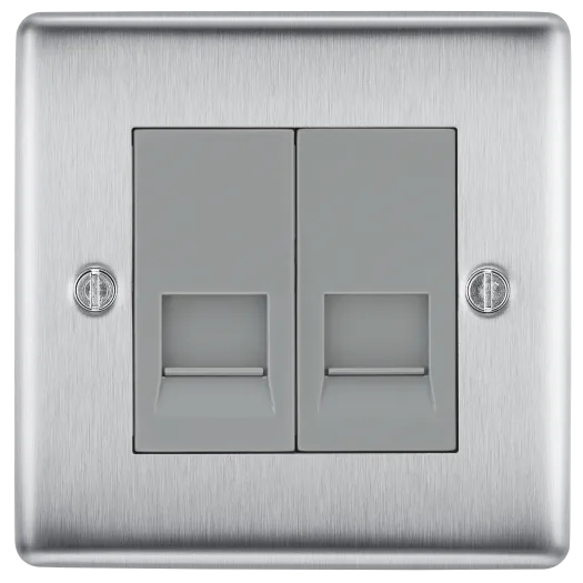 BG Nexus NBSRJ112 Double RJ11 Telephone Socket - Brushed Steel