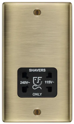BG Nexus NAB20B 115/240V Dual Voltage Shaver Socket – Black Insert - Antique Brass