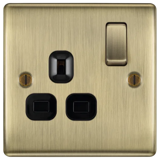 BG Nexus NAB21B 13A 1 Gang Single Switched Socket – Black Insert - Antique Brass