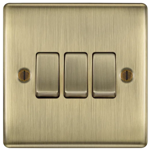 BG Nexus NAB43 20A 16AX 3 Gang 2 Way Rocker Light Switch - Antique Brass