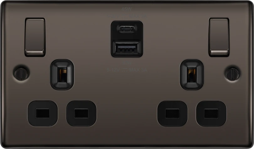 BG Nexus NBN22UAC45B 13A Double Switched Socket with 45W USB-C PD & 30W USB-A Fast Charging