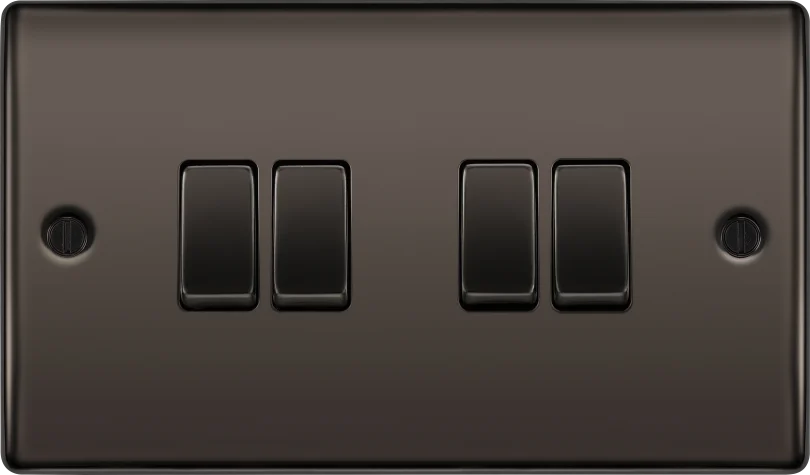BG Nexus NBN44 20A 16AX 4 Gang 2 Way Rocker Light Switch - Black Nickel