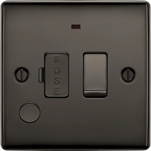 BG Nexus NBN53 13A Switched Fused Spur with LED Indicator & Flex Outlet – Double Pole - Black Nickel