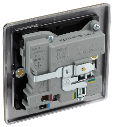 BG Nexus NAB21UAC18B 13A Single Switched Socket with 18W USB-A & USB-C Fast Charging - Antique Brass