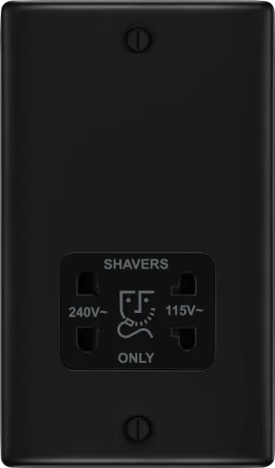 BG Nexus NFB20B Dual Voltage 115V/240V Shaver Socket with Black Insert - Matt Black