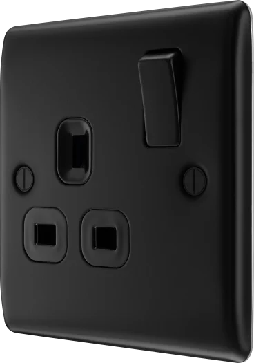 BG Nexus NFB21B 13A Single Switched Socket with Black Insert - Matt Black