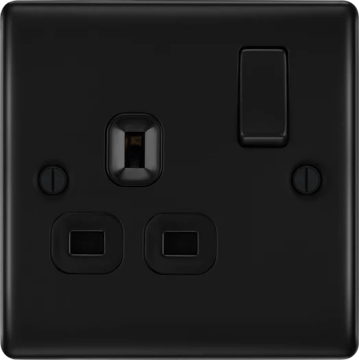 BG Nexus NFB21B 13A Single Switched Socket with Black Insert - Matt Black