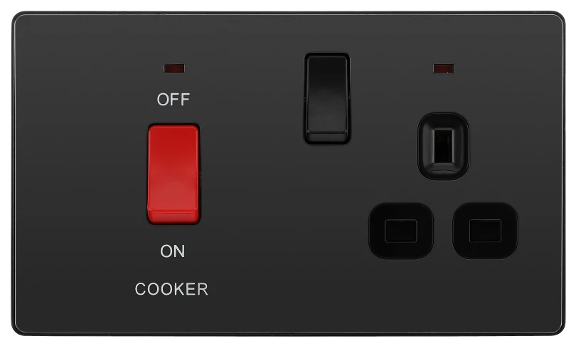 BG Evolve PCDBC70B 45A Cooker Switch with 13A Socket - Black Chrome