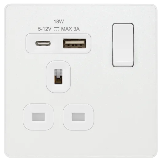 BG Evolve PCDCL21UAC18W-01 13A USB-A and USB-C Socket - Pearlescent White