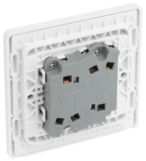 BG PCDCL42W 20A 16AX 2W Double Switch - Pearlescent White