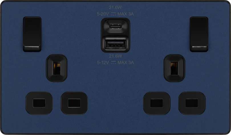 BG Evolve PCDDB22UAC22B 22W USB A+C Double Power Socket - Matt Blue