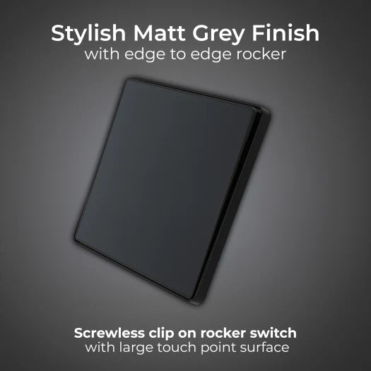 BG Evolve PCDMG12EB 1G 2W Edge-to-Edge Rocker Light Switch 20A 16AX - Matt Grey