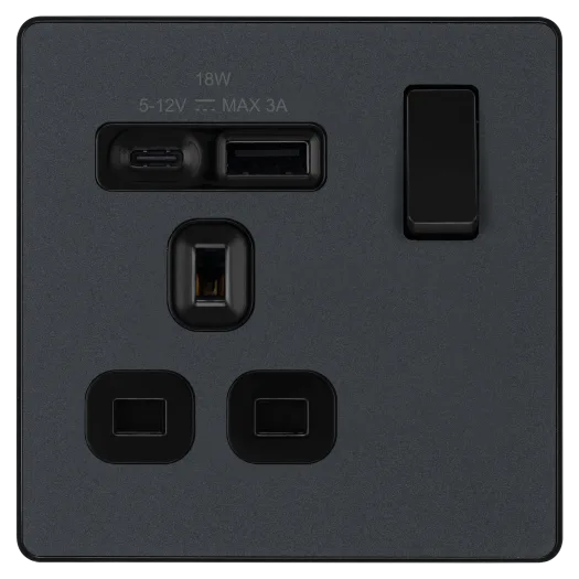 BG Evolve PCDMG21UAC18B 13A Single USB Charging Socket - Matt Grey