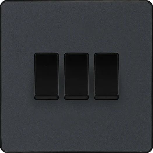 BG Evolve PCDMG43B 20A Triple 2 Way Light Switch - Matt Grey