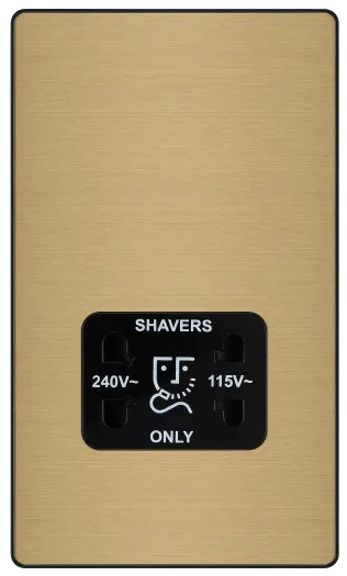 BG Evolve PCDSB20B Dual Voltage 115V/240V Shaver Socket with Black Insert - Satin Brass