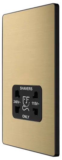 BG Evolve PCDSB20B Dual Voltage 115V/240V Shaver Socket with Black Insert - Satin Brass